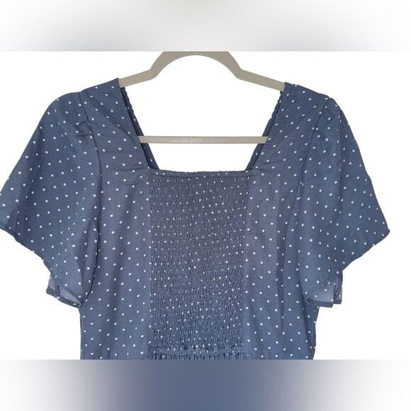 Abercrombie and Fitch Women’s Size Medium Blue Polka Dot Dress Flutter Sleeve - Picture 5 of 10